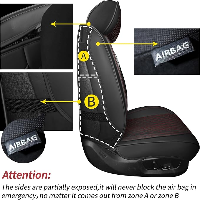 Black and Red Thick Nappa Leather Automotive Front Car Seat Covers Set of 2 | Univerasal Precision Fit,Lumbar Support,3D Contoured,Waterproof,ThickTexture,for most Suvs Trucks Sedans