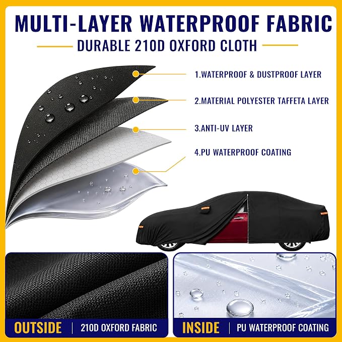 X AUTOHAUX Car Cover for Nissan Altima 2013-2024 210D-PU Outdoor Full Car Cover All Weather with Door Zipper for Waterproof Windproof Sun Rain Snow Protection