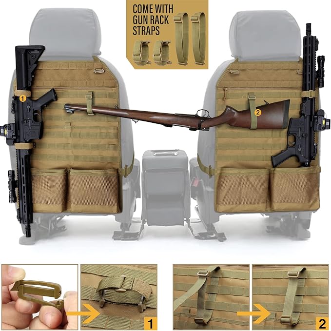 WYNEX Molle Seat Back Car Organizer Fit Most Car F150 Jeeps Pickups Trucks | 26.4x16.1" Backseat Storage Cover, Truck Seat Back Protector, Sling Rack, Visual Pocket & Wolf Patch for Road Trips