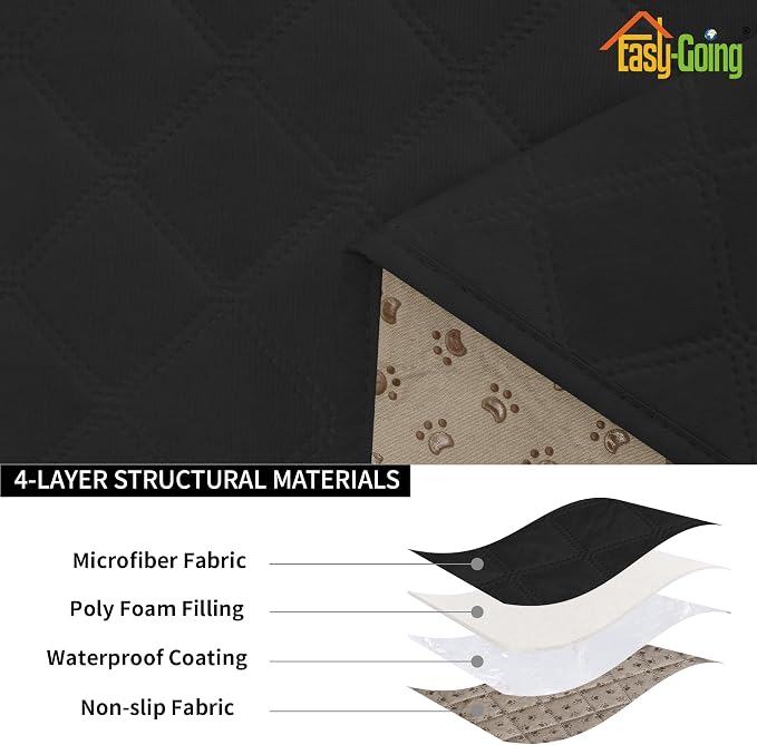 Easy-Going Waterproof Chair Cushion Cover, Non-Slip Leakproof Sofa Seat Cushion Slipcovers, Quilted and Stretch Furniture Protector for Dogs, Pets (1-Piece Chair Cushion, Black)