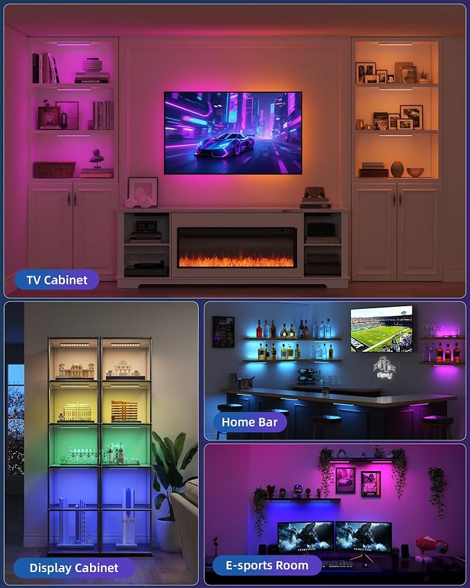 EZVALO 80RGB Color Changing Under Cabinet Lighting Wireless, 1800mAh Rechargeable Led Strip Shelf Lights, Timer & Dimmable Bar Light with Remote for Kitchen, Bedroom, Display Case, 6Pack