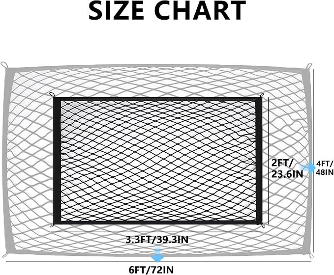 Cargo Net Car with Hooks Adjustable Highly Elastic Storage Organizer Net | cargo Net for SUV, Pickup Trucks,Mesh Organizer 3.3'x2' Stretches to 6'x4', Black