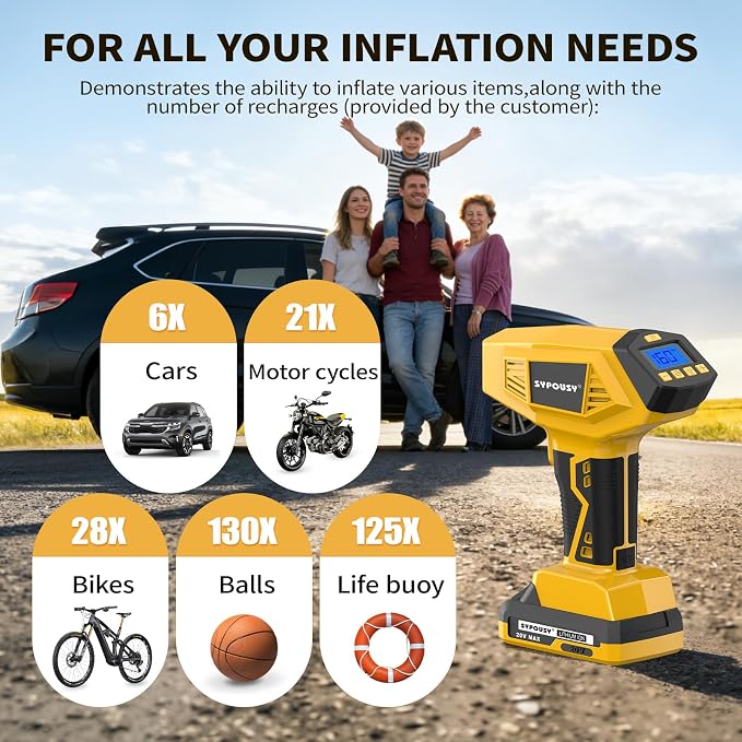 Upgraded Cordless Tire Inflator Portable Air Compressor - Adapter Compatible with DeWalt 20V Battery, With Rechargeable Battery, 160 PSI 4X Fast Air Pump, Dual Power Modes for Car, Motorcycle, E-Bike