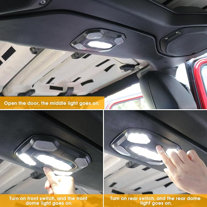 LED Dome Lights for Jeep Wrangler JL/Gladiator JT 2018-2023 | 6500K White Front Interior Lights with Push Button | Replacement Cabin Reading Light Kit for 2/4 Door Models