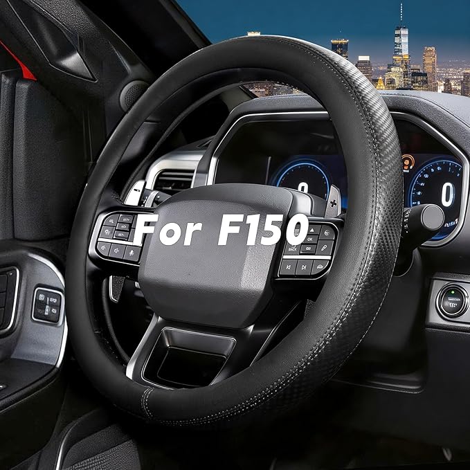 Steering Wheel Cover for Ford F150 F250 F350 1997-2026, Fit 15.5-16" Wheels (Black)
