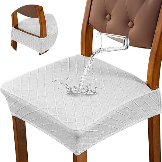 Genina Waterproof Seat Covers for Dining Room Chairs Covers Dining Chair Slipcovers Protector, No Rear Covers (White, 6 Pcs)