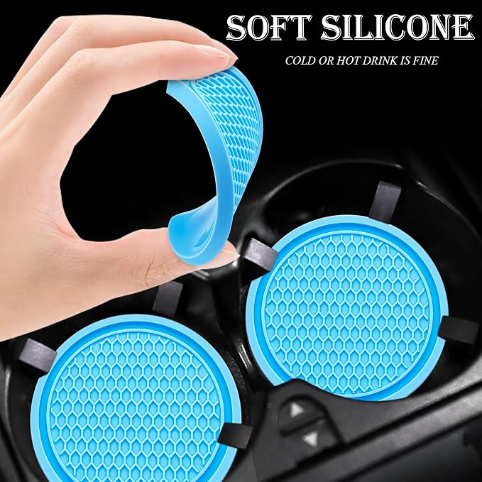 4PCS Car Cup Holder Coaster, Universal Auto Non-Slip Cup Holder Coaster, 2.75In Universal Non-Slip Recessed Car Interior Accessories (Liaght Blue)
