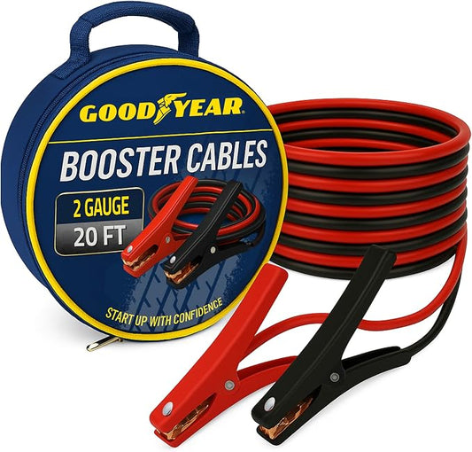 GOODYEAR Heavy Duty Jumper Cables for Car Battery - 2 Gauge Thick Wire, Extra Long 20 ft Booster Cables with Carrying Case for Cars, Trucks, SUVs, Emergency Roadside Kit Car Accessories