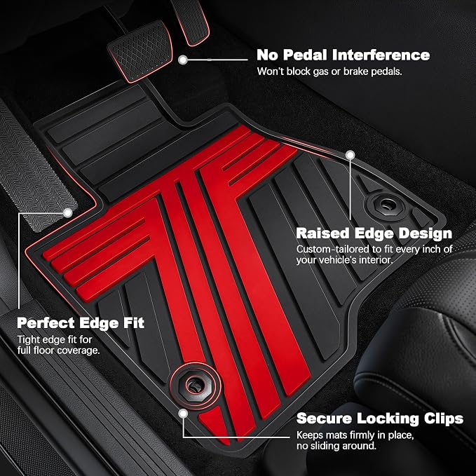Rubber Floor Mats for Honda Civic Sedan Hatchback Si 2022-2026 | Include Sport but Not for Hybrid, All Weather Car Floor Liners Fit for Acura Integra 2023-2026, 1st & 2nd Row, Black & Red,