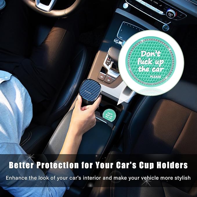Ziciner 4 Pack Bling Car Cup Holder Coaster, 2.75 Inch Anti-Slip Auto Insert Cup Coaster, Crystal Car Drink Cup Mat Perfect for Women Girls, Universal Interior Decor Accessories (Mint Green)