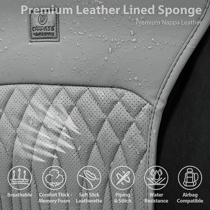 CAR PASS Car Seat Protector, 2 Pack Sideless Nappa Leather Seat Covers for Cars, All Season Waterproof Breathable Front Seats Cushion with Storage Pocket Universal Fit Vehicle Car SUV Truck, All Gray