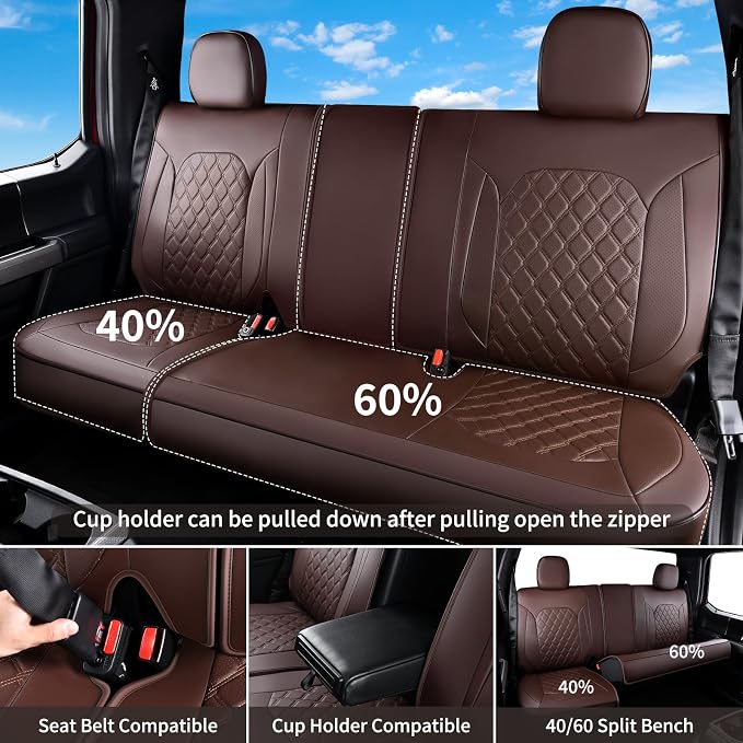 Huidasource Fit for Coffee Chevy Silverado/GMC Sierra Rear Seat Covers, Thickened Split Nappa Leather Truck Back Seat Cover 2007-2013&2019-2026 1500, 2020-2026 2500HD 3500HD Crew Cab WT LS LT