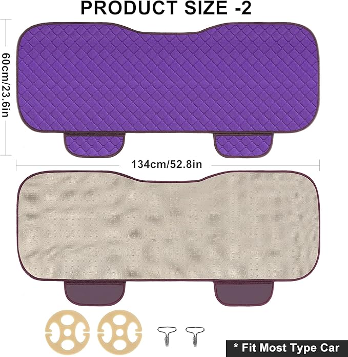 surpassme Car Seat Covers Universal Seat Covers for Car Accessories with Storage Pockets, Car Front Seat Covers and Rear Bench Coverfor Automotive, SUV, Truck, and Van(Purple)