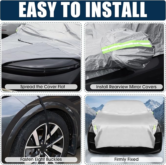 Canchiing Silver Car Half Car Cover Auto Sun Heat and UV Rays Blocker Foldable Automotive Front Windshield Sunshade Protector Easy Installation with Straps Fits Cars Sedan SUV(198" X 59",SUV)