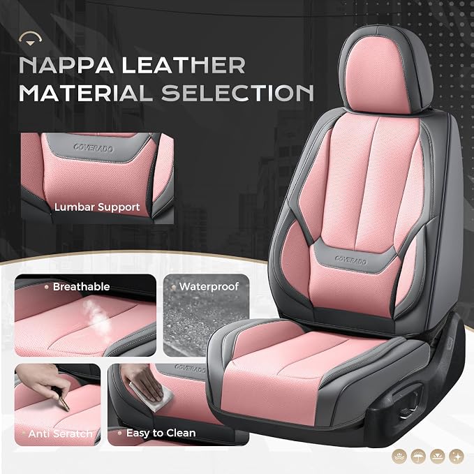 Coverado Car Seat Covers, Seat Covers for Cars, Waterproof Leather Auto Seat Protectors, Leather Car Seat Cushion, Car Interiors Accessories Universal Fit for Most Cars