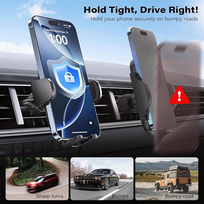 APPS2Car Car Phone Holder Mount, Strong Suction Dashboard & Windshield Phone Holder for Car, Hands-Free, Compatible with iPhone Samsung All Phones, Ideal for Delivery & Uber Drivers, Fleet Vehicles