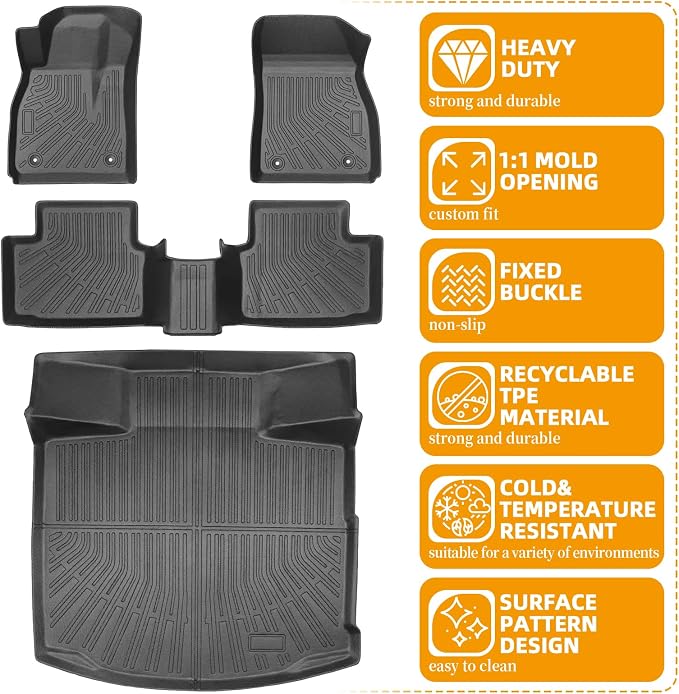 Floor Mats for Chevy Malibu 2013-2015,Also for 2016Chevrolet Malibu Limited | 8th gen Malibu Floor Mats for Malibu LS LT LTZ Eco, 1st & 2nd Row & Cargo Liner, TPE Anti-Slip Waterproof Duty