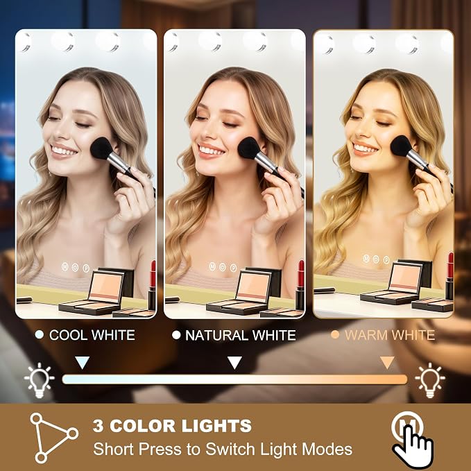 Ratsamee Gold Hollywood Vanity Mirror with Lights, 17 Dimmable Bulbs, 3 Color Lights,Make Up Lighted Mirror, Aluminum Metal Frame, USB Charging Port（26" x 20"）