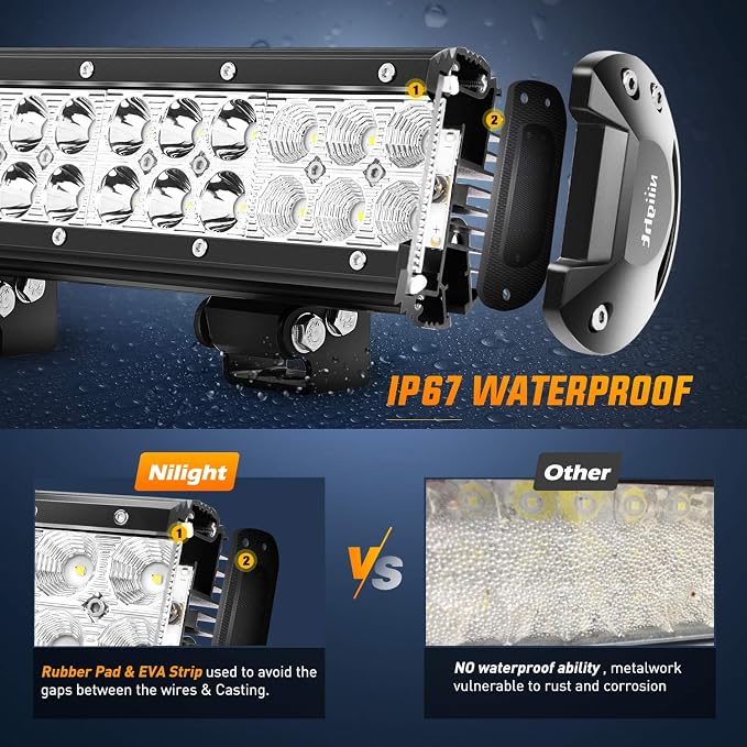 Nilight LED Light Bar 12 Inch 72W Spot Flood Combo Off Road Lights Driving Fog Led Pods Lights with 16AWG Wiring Harness Kit-2 Leads for Van Camper Car Pickup Golf Cart ATV UTV SUV Truck Boat 4x4