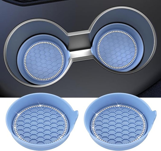 Amooca Car Cup Coaster Universal Non-Slip Cup Holders Bling Crystal Rhinestone Car Interior Accessories 2 Pack Gray Blue