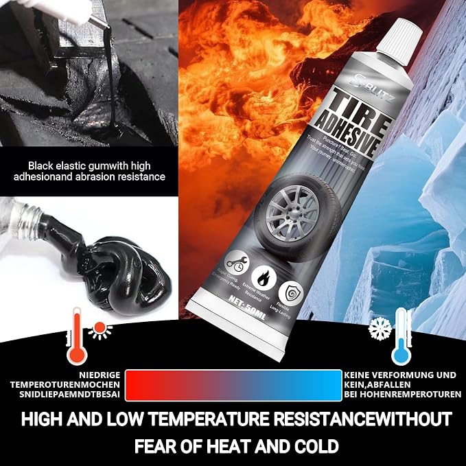 Tire Repair Glue, Tire Repair Nail, Tire Repair Rubber Nails Kit, 50ml | Seamless Strong Bonding, Flexible, Waterproof, Suitable for All Tire Types, Two Sizes Nail for Car, Motorcycle, Bike