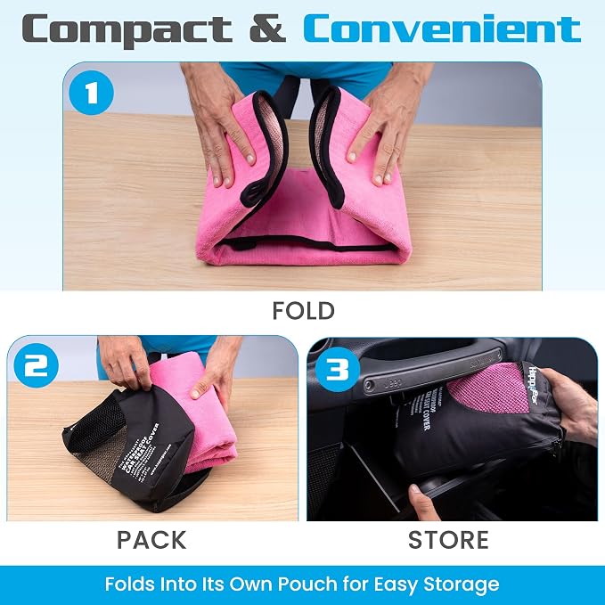 HAPPEGEAR Happeseat Waterproof Car Seat Cover & Protector, Pink | Universal Fit, Car Seat Towel Cover, Non-Slip Backing, Machine Washable, Fits Front & Back, Easy Install & Storage