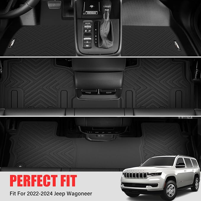 Floor Mats for 2022 2023 2024 2025 Jeep Wagoneer 7 Seats with Trunk Mat All Weather TPE Protection 3 Rows Car Floor Liners Full Set with Cargo Liners for Jeep Wagoneer Accessories | All Weather TPE Protection 3 Rows Car Floor Liners Full Set with Cargo...