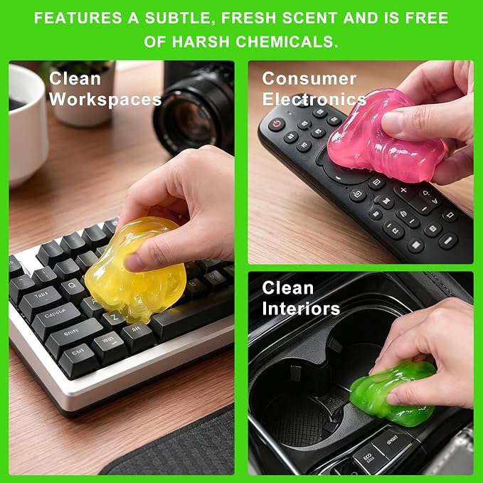 3 PCS Car Cleaning Gels, Reusable Dashboard Dust Removal Slime Auto Detail Cleaner, Universal Cleaning Putty Air Vent Dusting Mud Fits for Vehicles Keyboards Laptops Keys (Green+Pink+Yellow)