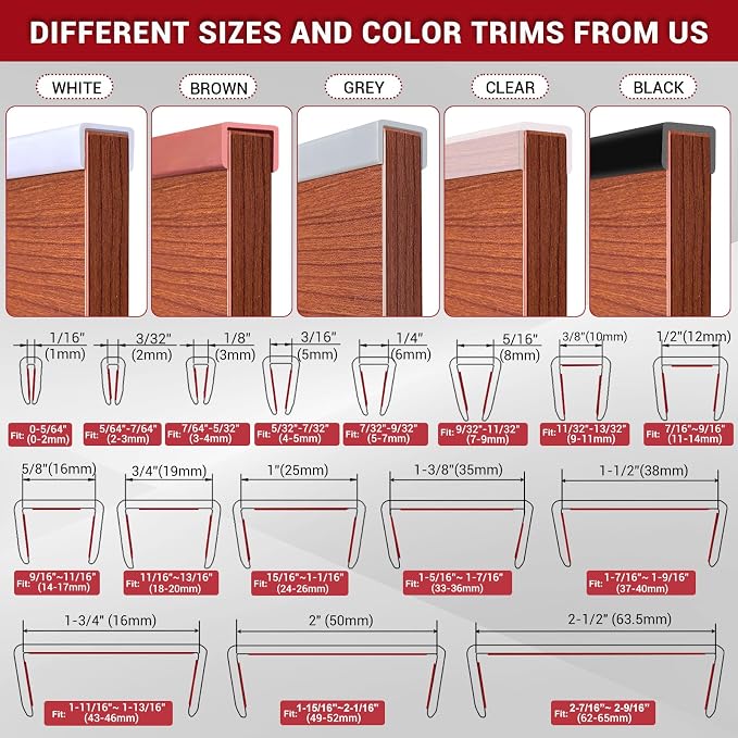 Rubber Edge Trim, 1/2" Self Adhesive Flexible U Channel Edge Protecter for Plywood, Tables, Desks, Cabinets, Counter Top, Wide U Shaped Edge Trim, Edge Banding, Black Color, 20Ft