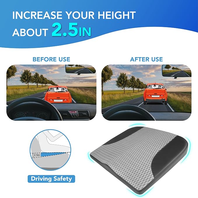 Lofty Aim Car Seat Cushion, Car Seat Pillow, Automotive Cushion | Memory Foam Car Seat Cushion for Long Driving, Butt Pillow for Pain Relief, Driver Seat Cushion for Car, Office, Black&Gray
