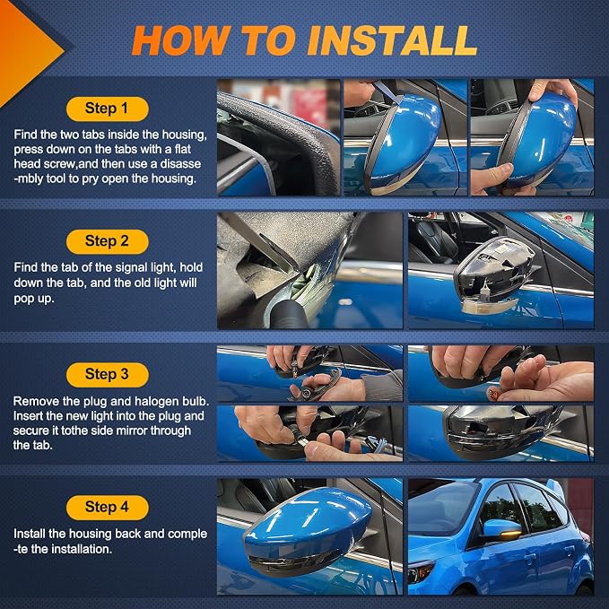 Nilight Side Mirror Marker Light Sequential Amber Left Right Turn Signal Lights Smoked Lens Plug and Play Compatible With 2012-2018 Ford Focus ST RS 2013-2018 Kuga Ecosport