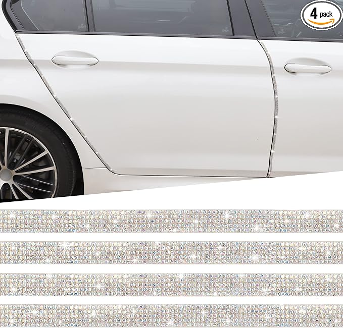 TOMALL Bling Car Door Guard Crash Bumper Crystal Anti-Scratch Strip Sticker Crystals Car Door Bumper Protector Accessory DIY for Interior and Exterior Decoration Styling Accessories AB White