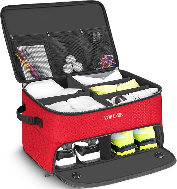 YOREPEK Golf Gifts for Men, 2 Layer Golf Trunk Organizer for 2 Pair Shoes | Waterproof Car Trunk Locker with Separate Ventilated Compartment for Balls, Tees, Clothes, Gloves, Birthday Gifts for Golfers