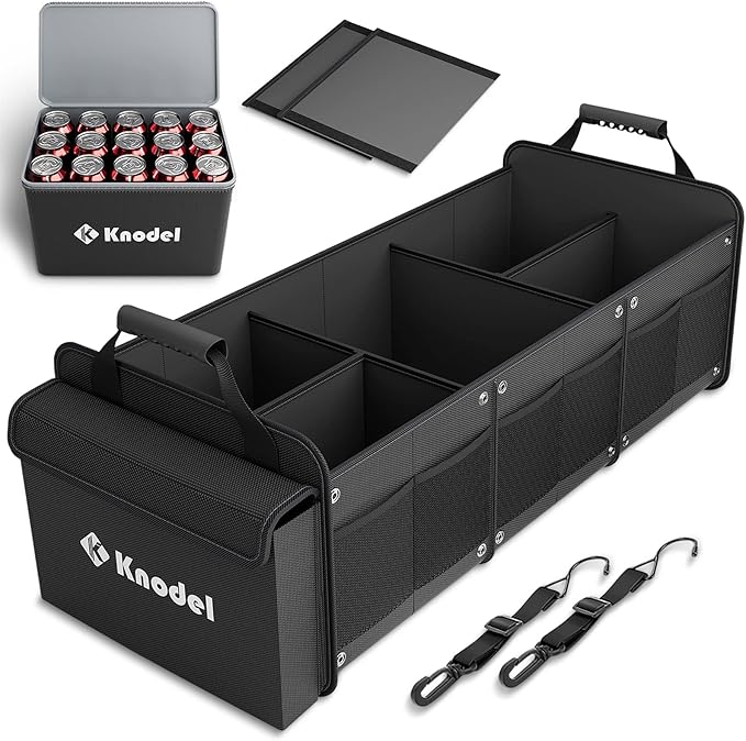 K KNODEL Extra Large 4-in-1 Trunk Organizer with Cooler for Car (Black) | Car Organizers and Storage for Groceries and Insulated, Cargo Organizer for Suv, Van and Sedan, Car Bin, Bag, Basket