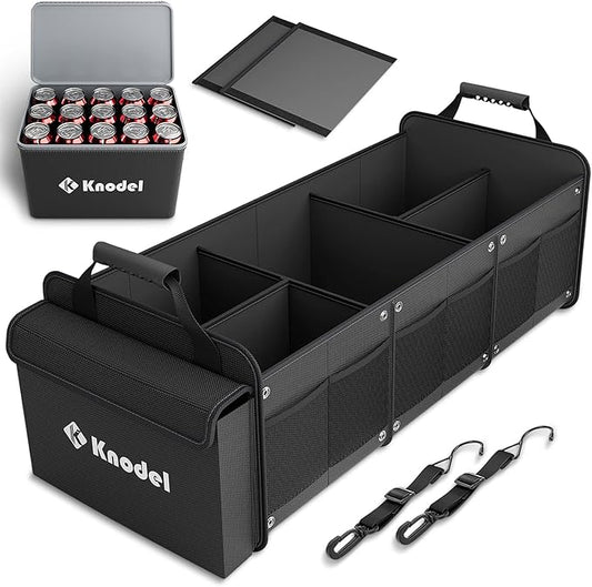 K KNODEL Extra Large 4-in-1 Trunk Organizer with Cooler for Car (Black) | Car Organizers and Storage for Groceries and Insulated, Cargo Organizer for Suv, Van and Sedan, Car Bin, Bag, Basket