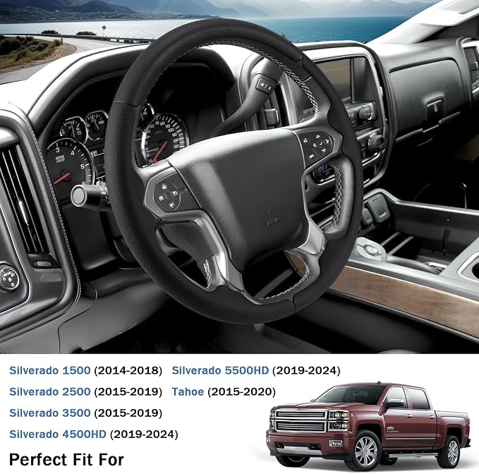 Steering Wheel Cover for Chevy Silverado 1500 2014-2018/2500 2500HD 3500 3500HD 2015-2019/ 4500HD 5500HD 6500HD 2019-2024/ Suburban Tahoe 2015-2020/ Traverse 2018-2023 Chevrolet