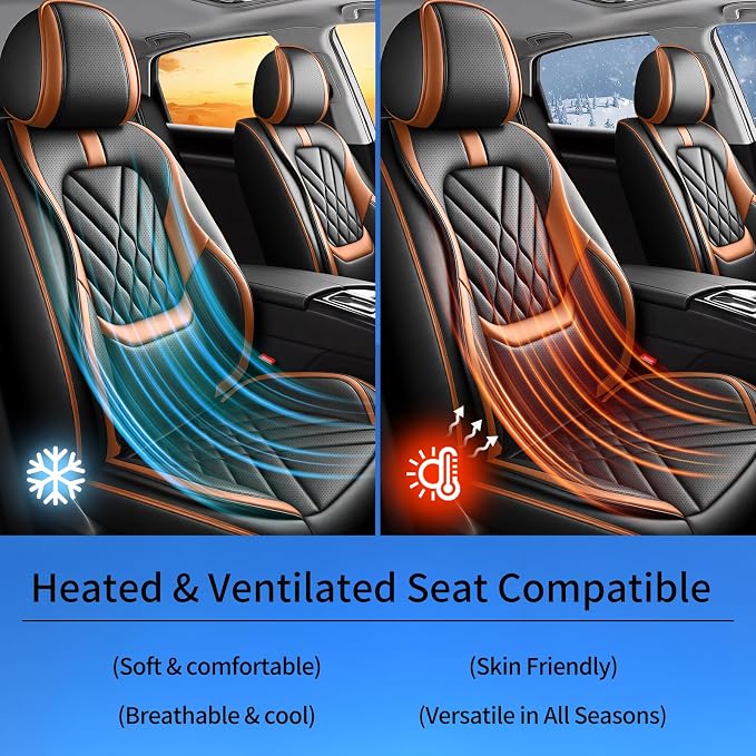 Fit Maxima Car Seat Covers Compatible with Nissan Maxima 2007-2022 2023-Premium Leather,Waterproof,Breathable,Airbag Compatible &All-Weather Seat Cushion Protecto(Full Set,Brown)