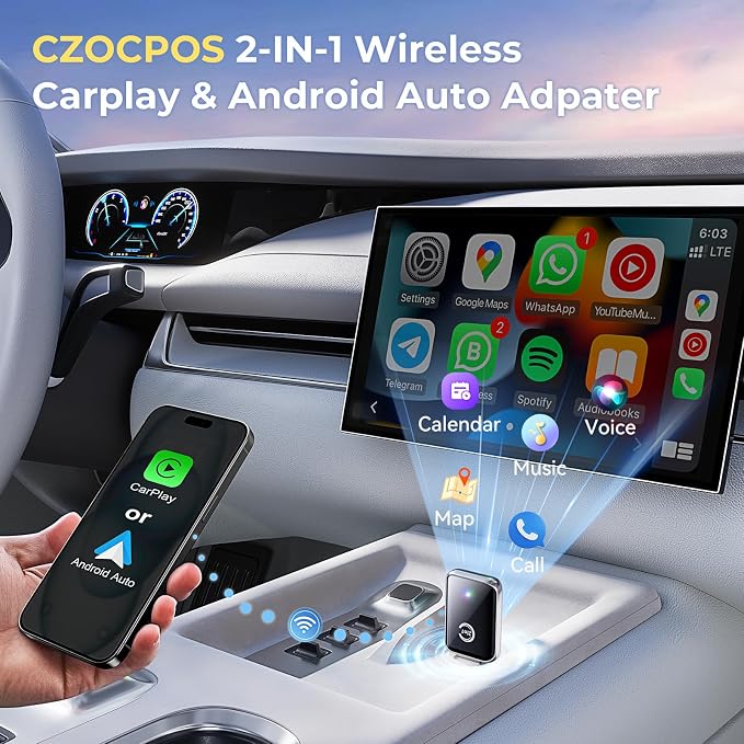2 in 1 Wireless Carplay Adapter for iPhone, Convert Wired Car Play to Wireless for iOS 10 Android 11 and Above, Cars with Built-in Carplay (Silver)