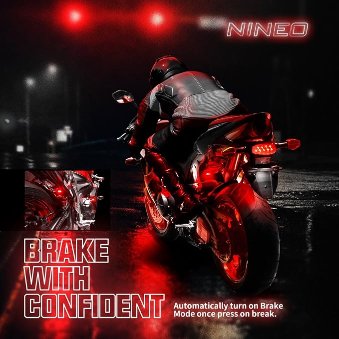 NINEO 8PCS Motorcycle RGB Led Light Kit, Memory Function, Red Brake Light | Multi-Color Underglow Neon Lights, IP65 Waterproof, Fit Family Motorcycle Z1000 CB1000r YZF R6 R3 MT07 MT09 Road King ATV UTV