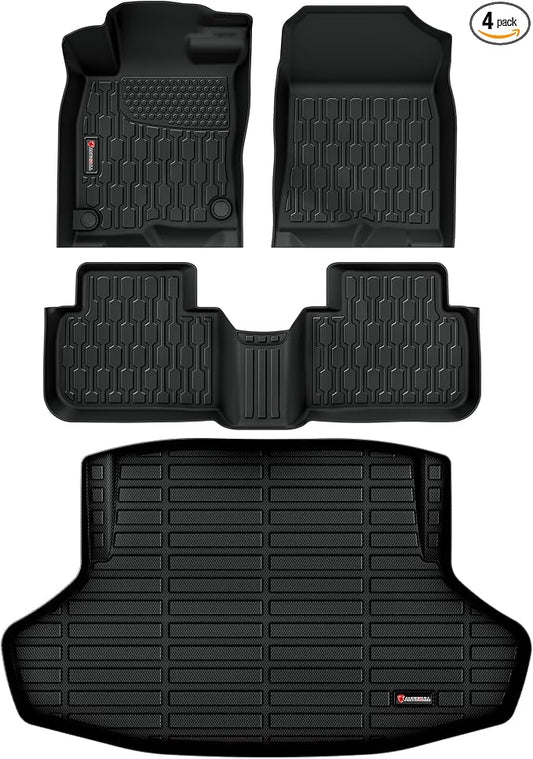 Floor Mats & Cargo Liner Fit with 11th Gen Honda Civic 2022-2025 2026 Sedan (Fits Rear Seats with or Without USB Ports), Full Set All Weather Protection 1st, 2nd Row Car Liners & Trunk Mat