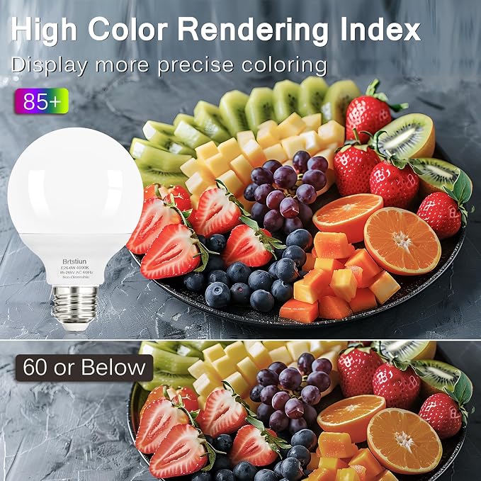 Brtstiun G25 LED Light Bulbs, Round Vanity Light Bulbs for Bathroom, 40W Equivalent, Cool White 4000K, E26 Base Globe Light Bulb, 600LM, Non-Dimmable, 8-Pack