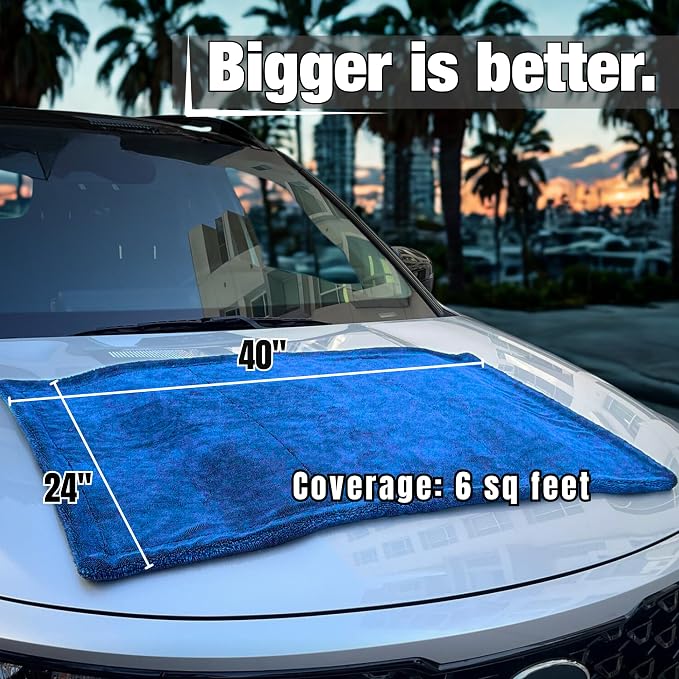 Premium XL Car Drying Towel 40"x24" - 1300 GSM Car Towel, 4-Pack (Navy) | Extra Large Professional Drying Towels Car Detailing, Double Twisted Loop Super Absorbent Microfiber Drying Towels for Cars