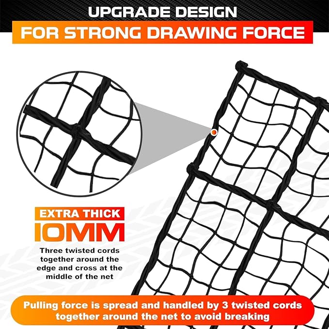 [Premium] 5'x7' Heavy Duty Cargo Net Stretches to 10' x 14', Extra Thick 10mm Cord Bungee Cargo Netting for Pickup Truck Bed, Roof Rack Net & 12 PCS Steel Carabiners | Extra Thick 10mm Cord Bungee Cargo Netting for Pickup Truck Bed, Roof Rack Net & 12 ...