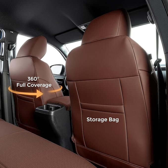 DrCarNow for Toyota Tacoma Seat Covers 2016-2023, Fit for Tacoma 3rd Gen Leather Pickup Seat Cover Crew Cab/Double Cab 2016 2017 2018 2019 2020 2021 2022 2023 Waterproof Full Set Accessories Brown