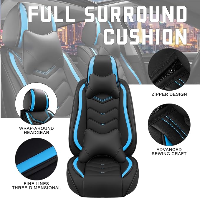 CTDS Car Seat Covers for Honda Civic 2000-2026, Stylish Sport Seat Cover, Premium Nappa Leather Car Seat Cover. Automobile Seat Covers Sets.(Luxury 2 Seats/Black Blue)