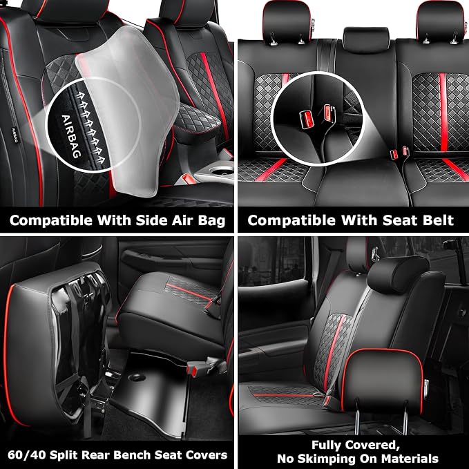 Carlimeki Leather Seat Covers Custom Fit for Tacoma Gen 2nd (2005-2015) | For Double & Crew Cab only - Fits Base, PreRunner, TRD Pro - Fully Covered - Fit Like a Glove