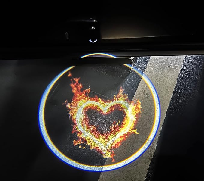 NewL 2 Pcs Led Car Door Welcome Projector Light Logo for Red Fire Heart | Clear ghost shadow projection, no damage to wiring, easy to install on car doors, universal fit for most vehicles