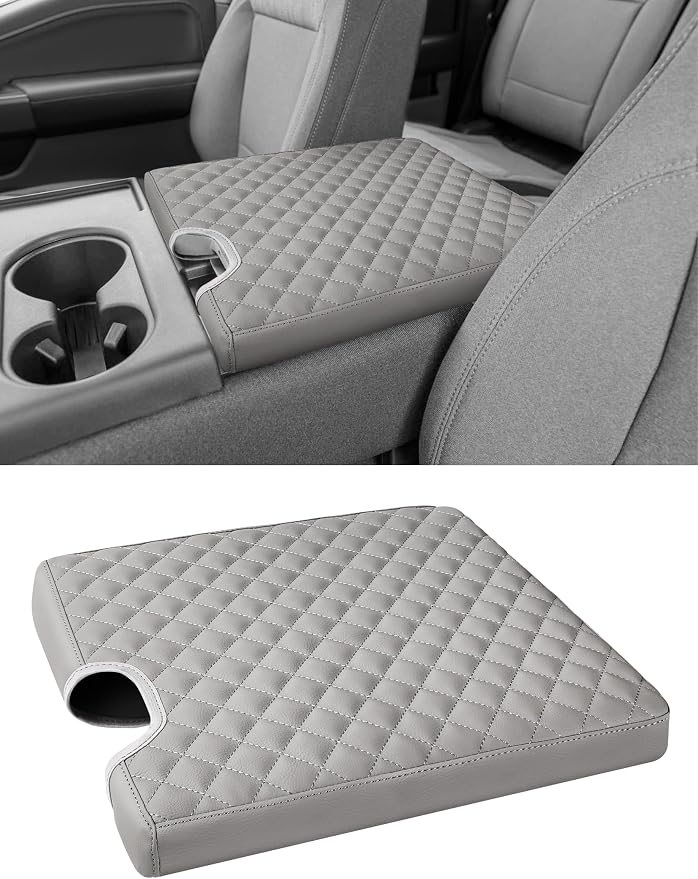 Sinvanho Center Console Armrest Cover for 2015-2025 Ford F150 F250 F350 F450 F550 with 40/20/40 Jump Seat, PU Leather Middle Console Cover Seat Box Lid Protective Cover Cushion Pad, Truck Accessories