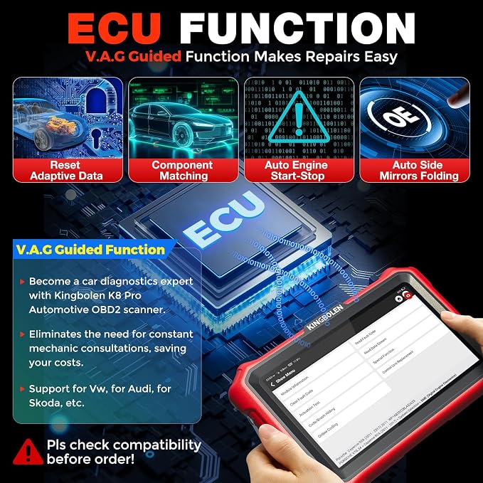 KINGBOLEN K8 Pro 8-Inch Bidirectional Bluetooth OBD2 Diagnostic Scanner | Lifetime Software Updates, All Systems Scan,34+ Resets, CAN FD & DoIP, ECU Code, V.A.G Guide, FCA AutoAuth, No Subscription