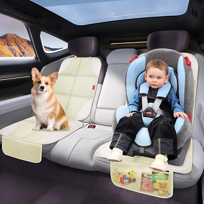 600D Fabric Auto Seat Protector with Thick Padding, Non-Slip Backing, Mesh Storage Pockets, Waterproof Car Seat Covers for SUV, Sedan, Truck